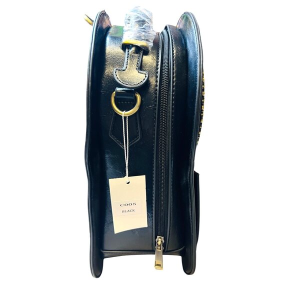 Real Working Clock Black Faux Leather Backpack With Gold Accents Adj Straps - Picture 2 of 4